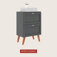Gabinete Para Banheiro Com Tampo E Cuba 60cm Retro Mdf Grafite Milano - On Móveis - 3