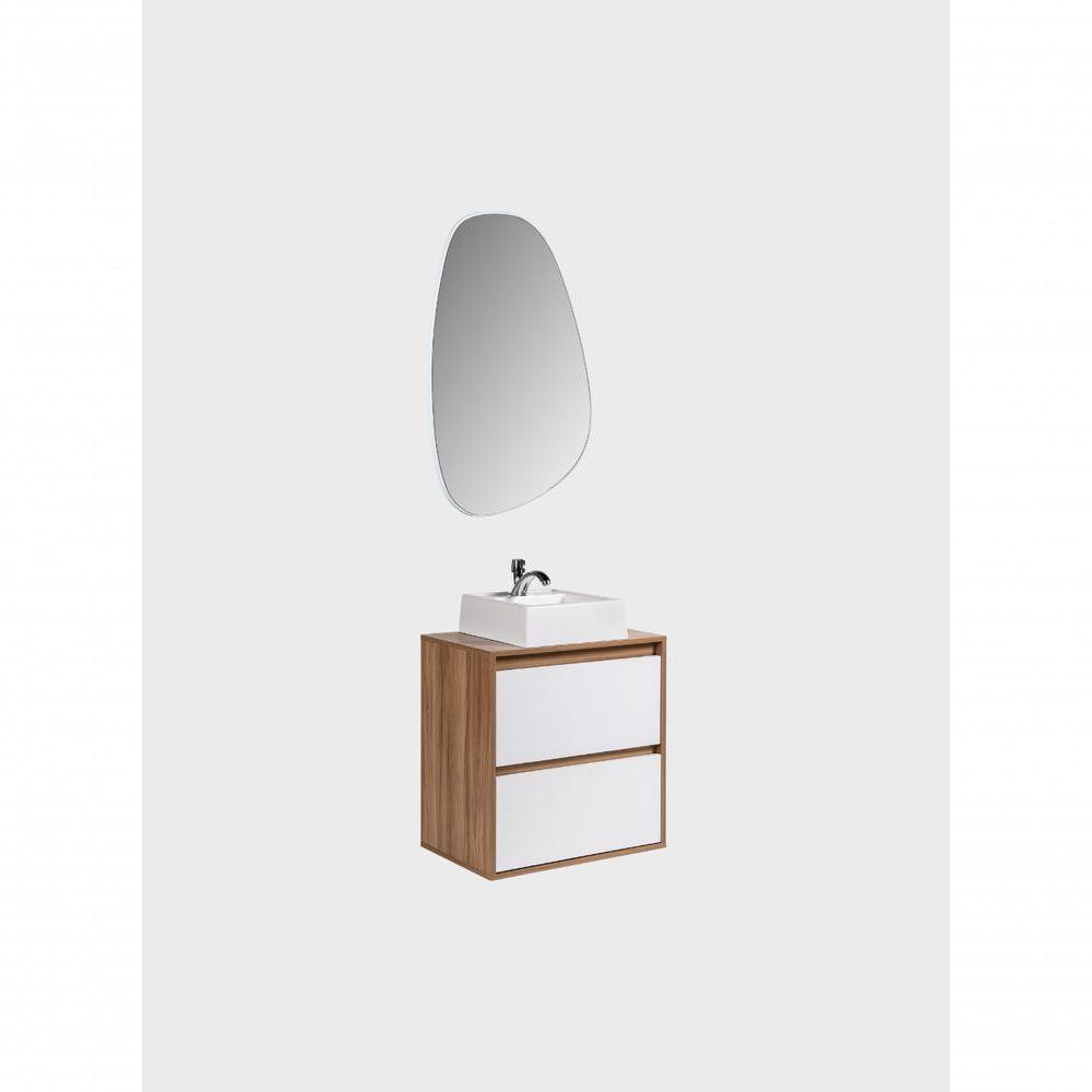 Gabinete Para Banheiro Com Cuba E Espelheira Organica 60cm Mdf Freijo Com Branco Dubai - On Móveis - 8
