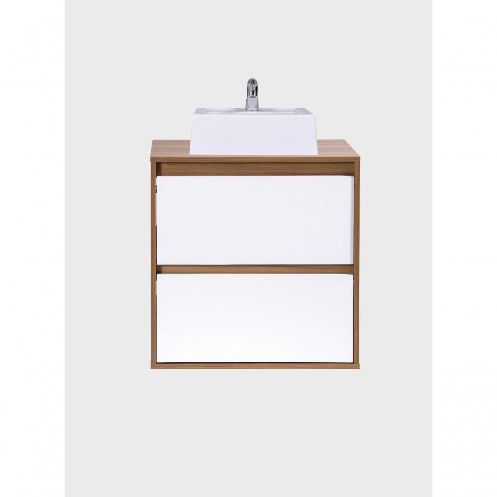 Gabinete Para Banheiro Com Cuba E Espelheira Organica 60cm Mdf Freijo Com Branco Dubai - On Móveis - 9