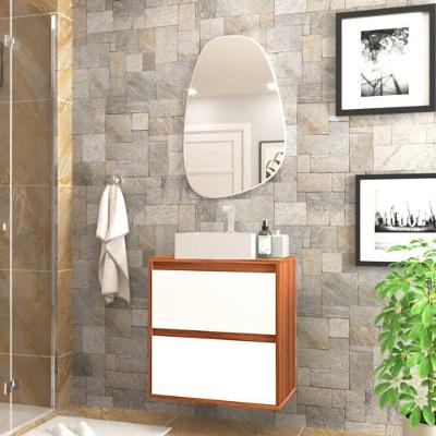 Gabinete Para Banheiro Com Cuba E Espelheira Organica 60cm Mdf Freijo Com Branco Dubai - On Móveis
