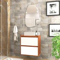 Gabinete Para Banheiro Com Cuba E Espelheira Organica 60cm Mdf Freijo Com Branco Dubai - On Móveis - 1