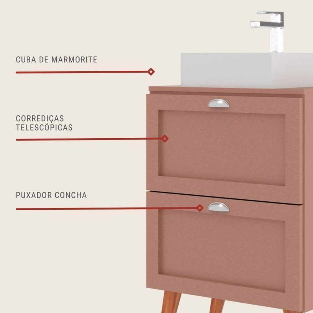 Gabinete Para Banheiro Com Tampo E Cuba 60cm Retro Mdf Rosa Milano - On Móveis - 5