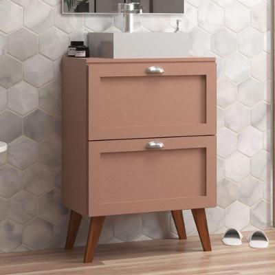 Gabinete Para Banheiro Com Tampo E Cuba 60cm Retro Mdf Rosa Milano - On Móveis