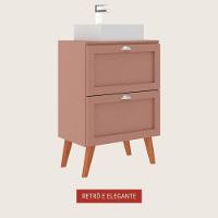 Gabinete Para Banheiro Com Tampo E Cuba 60cm Retro Mdf Rosa Milano - On Móveis - 3
