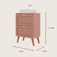 Gabinete Para Banheiro Com Tampo E Cuba 60cm Retro Mdf Rosa Milano - On Móveis