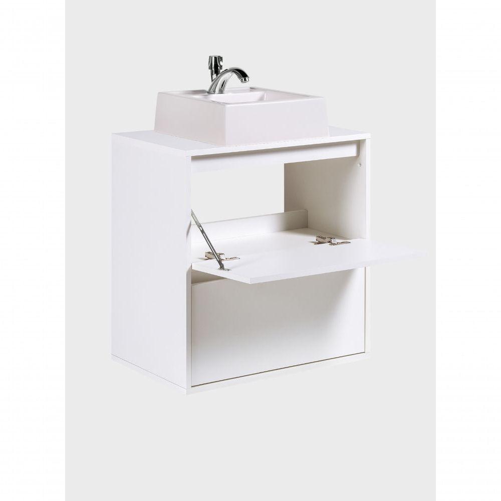 Gabinete Para Banheiro Com Cuba E Armario 60cm Mdf Branco Dubai - On Móveis - 7