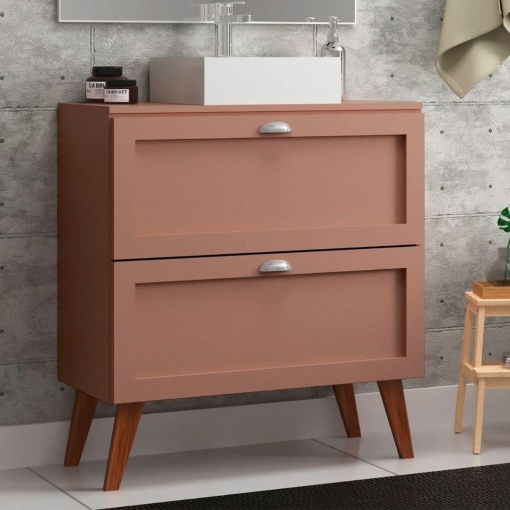 Gabinete Para Banheiro Com Tampo E Cuba 80cm Retro Mdf Rosa Milano - On Móveis - 1