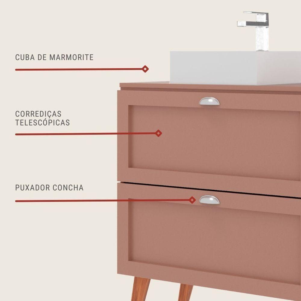 Gabinete Para Banheiro Com Tampo E Cuba 80cm Retro Mdf Rosa Milano - On Móveis - 5