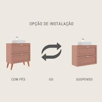 Gabinete Para Banheiro Com Tampo E Cuba 80cm Retro Mdf Rosa Milano - On Móveis - 2