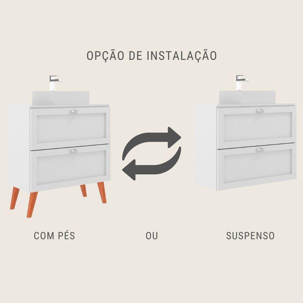 Gabinete Para Banheiro Com Tampo E Cuba 80cm Retro Mdf Branco Milano - On Móveis - 2