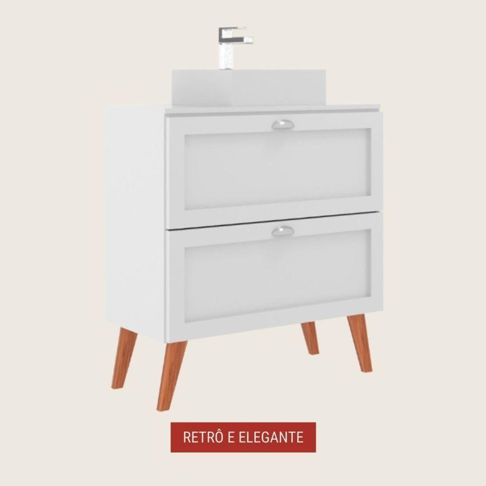 Gabinete Para Banheiro Com Tampo E Cuba 80cm Retro Mdf Branco Milano - On Móveis - 3