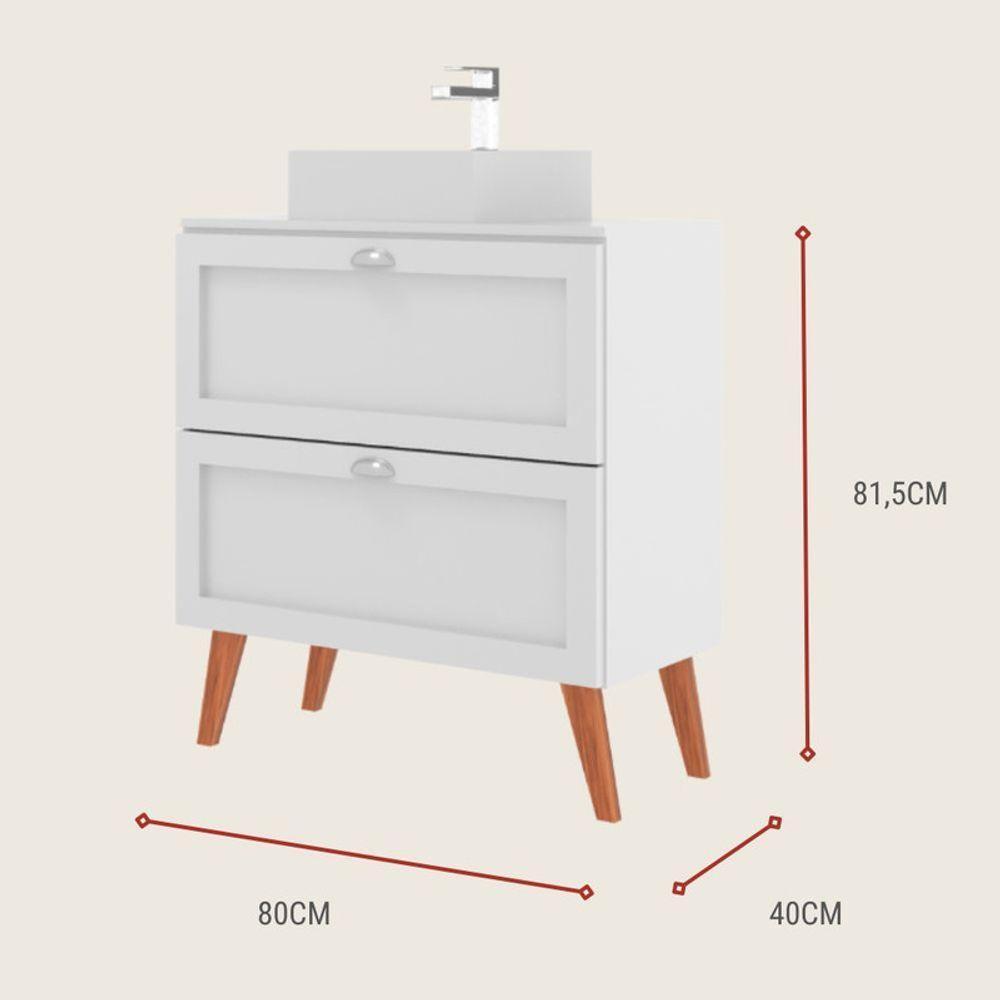 Gabinete Para Banheiro Com Tampo E Cuba 80cm Retro Mdf Branco Milano - On Móveis - 4