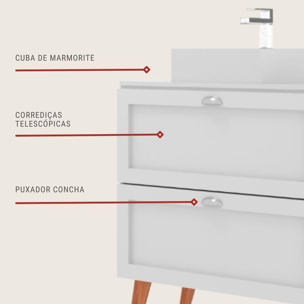 Gabinete Para Banheiro Com Tampo E Cuba 80cm Retro Mdf Branco Milano - On Móveis - 5