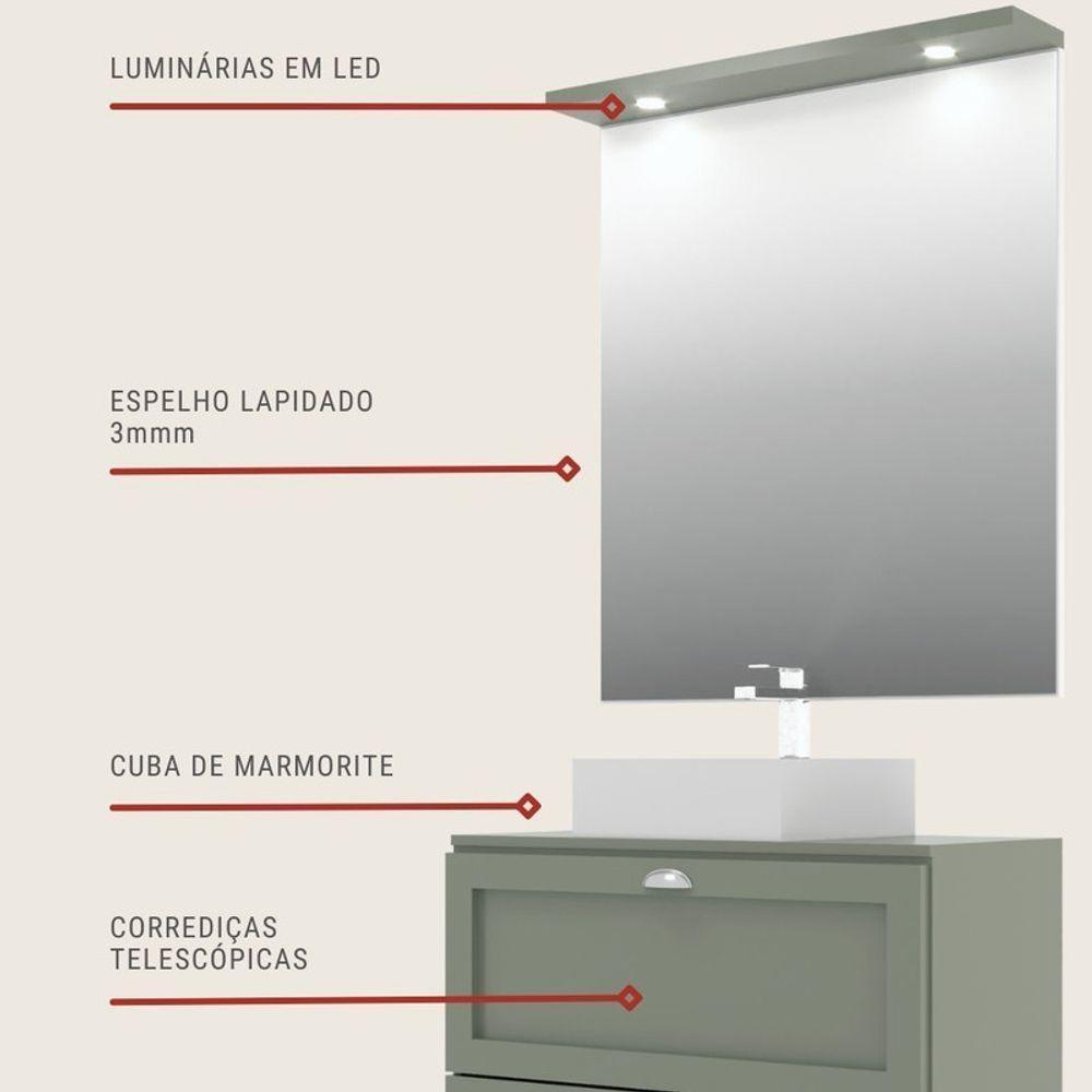 Gabinete Para Banheiro Com Tampo Cuba E Espelheira 80cm Retro Mdf Verde Milano - On Móveis - 7