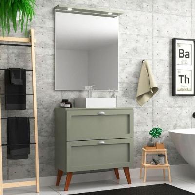 Gabinete Para Banheiro Com Tampo Cuba E Espelheira 80cm Retro Mdf Verde Milano - On Móveis