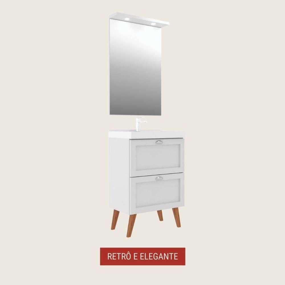Gabinete Para Banheiro Com Cuba E Espelheira 60cm Retro Mdf Branco Milano - On Móveis - 3
