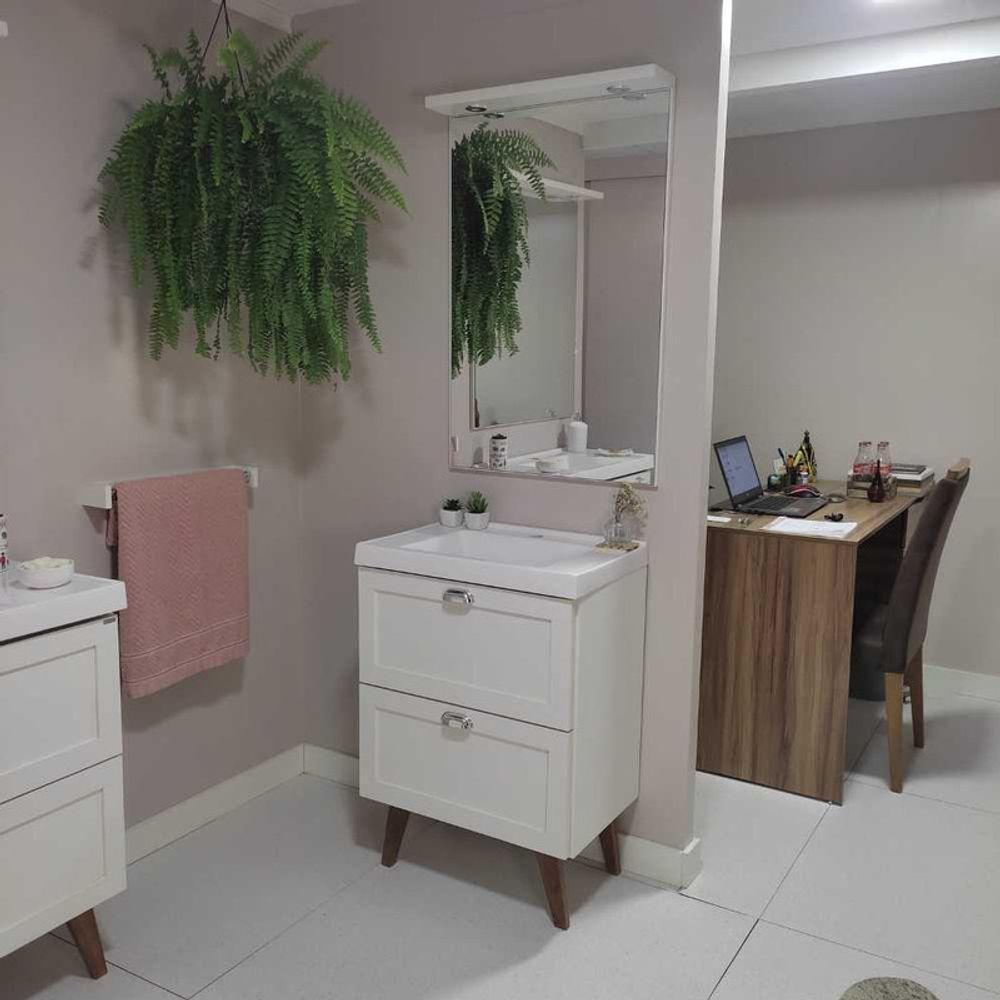 Gabinete Para Banheiro Com Cuba E Espelheira 60cm Retro Mdf Branco Milano - On Móveis - 8