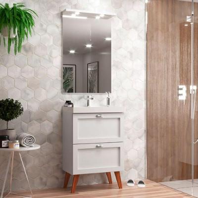 Gabinete Para Banheiro Com Cuba E Espelheira 60cm Retro Mdf Branco Milano - On Móveis