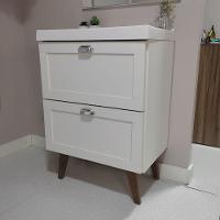 Gabinete Para Banheiro Com Cuba E Espelheira 60cm Retro Mdf Branco Milano - On Móveis - 10