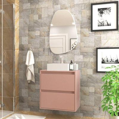 Gabinete Para Banheiro Com Cuba E Espelheira Organica 60cm Mdf Rosa Dubai - On Móveis