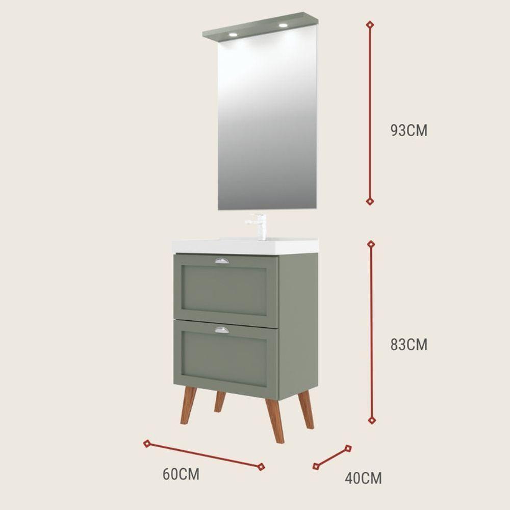 Gabinete Para Banheiro Com Cuba E Espelheira 60cm Retro Mdf Verde Milano - On Móveis - 4