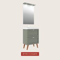 Gabinete Para Banheiro Com Cuba E Espelheira 60cm Retro Mdf Verde Milano - On Móveis - 3
