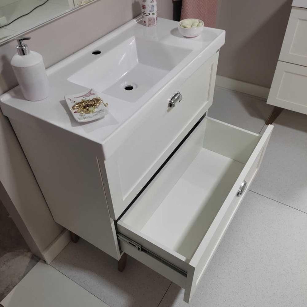 Gabinete Para Banheiro Com Cuba E Espelheira 80cm Retro Mdf Branco Milano - On Móveis - 10