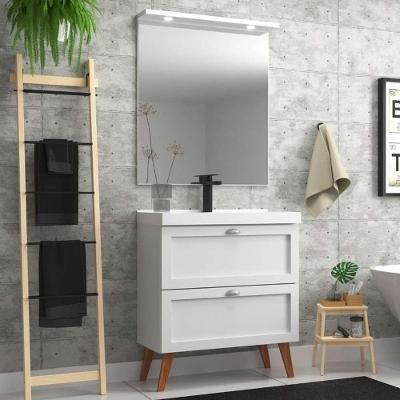 Gabinete Para Banheiro Com Cuba E Espelheira 80cm Retro Mdf Branco Milano - On Móveis