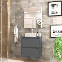 Gabinete Para Banheiro Com Cuba E Armario 60cm Mdf Grafite Dubai - On Móveis - 1