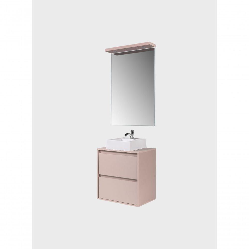 Gabinete Para Banheiro Com Cuba E Espelheira Com Led 60cm Mdf Rosa Dubai - On Móveis - 8