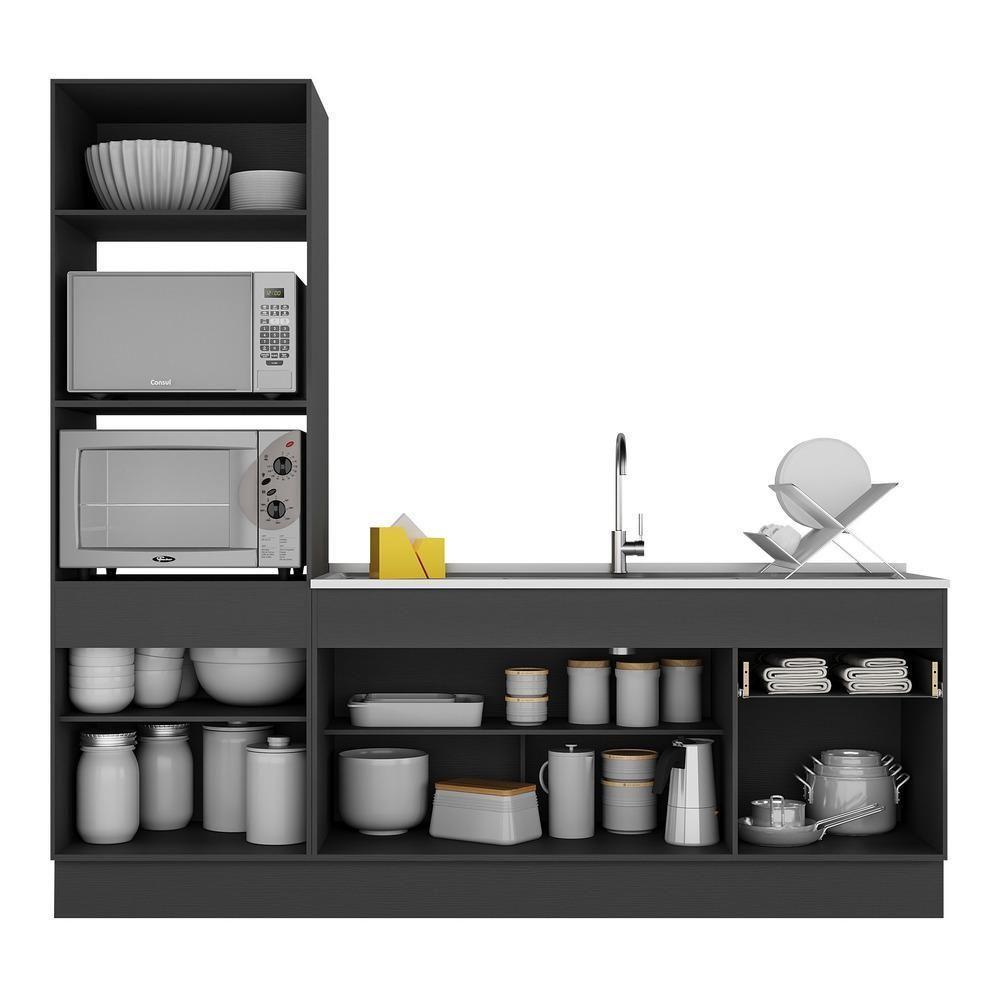 Armário De Cozinha 212cm Com Rodapé Multimóveis Preto/branco - 3