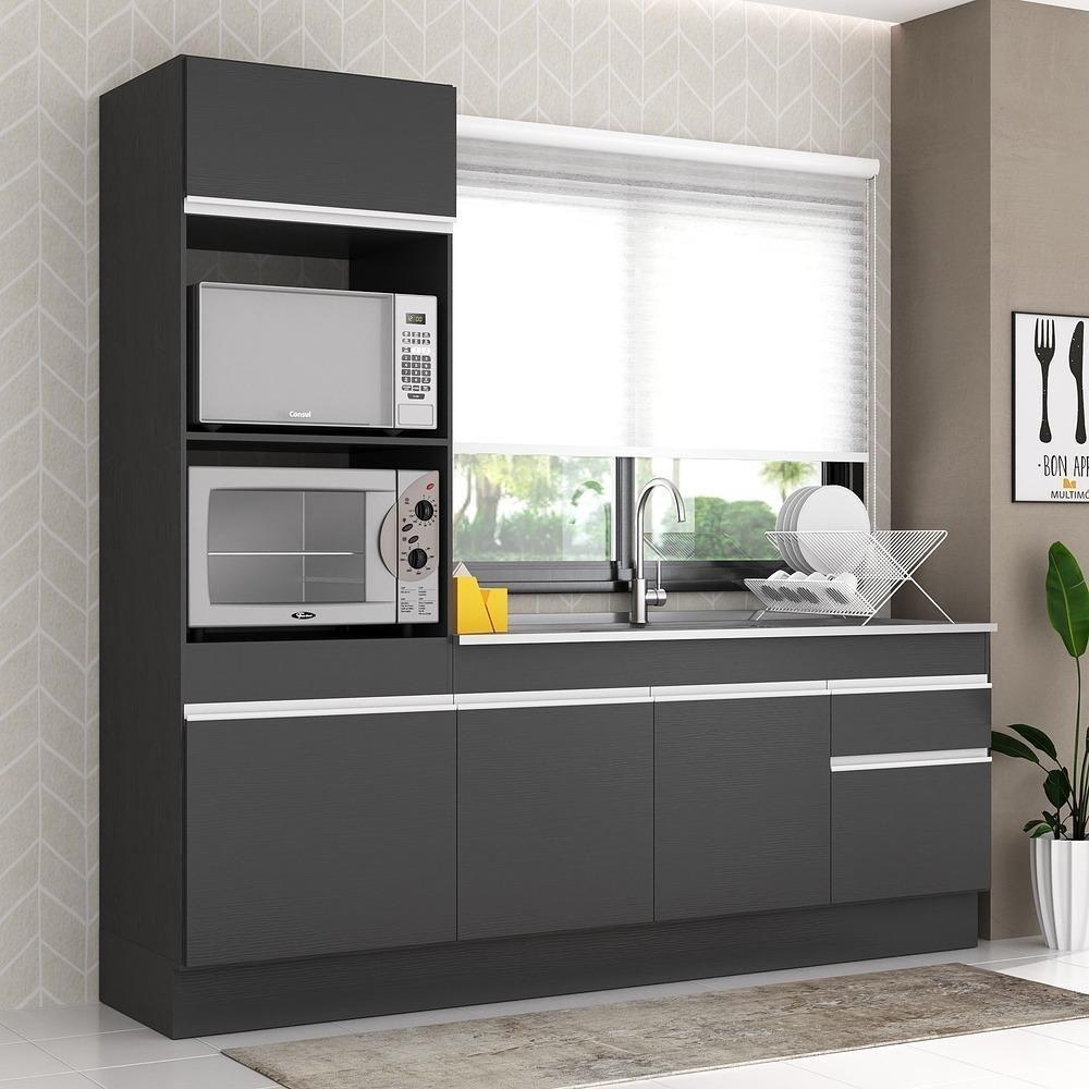 Armário De Cozinha 212cm Com Rodapé Multimóveis Preto/branco - 6