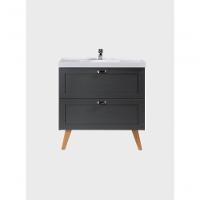 Gabinete Para Banheiro Com Cuba 80cm Retro Mdf Grafite Milano - On Móveis - 2