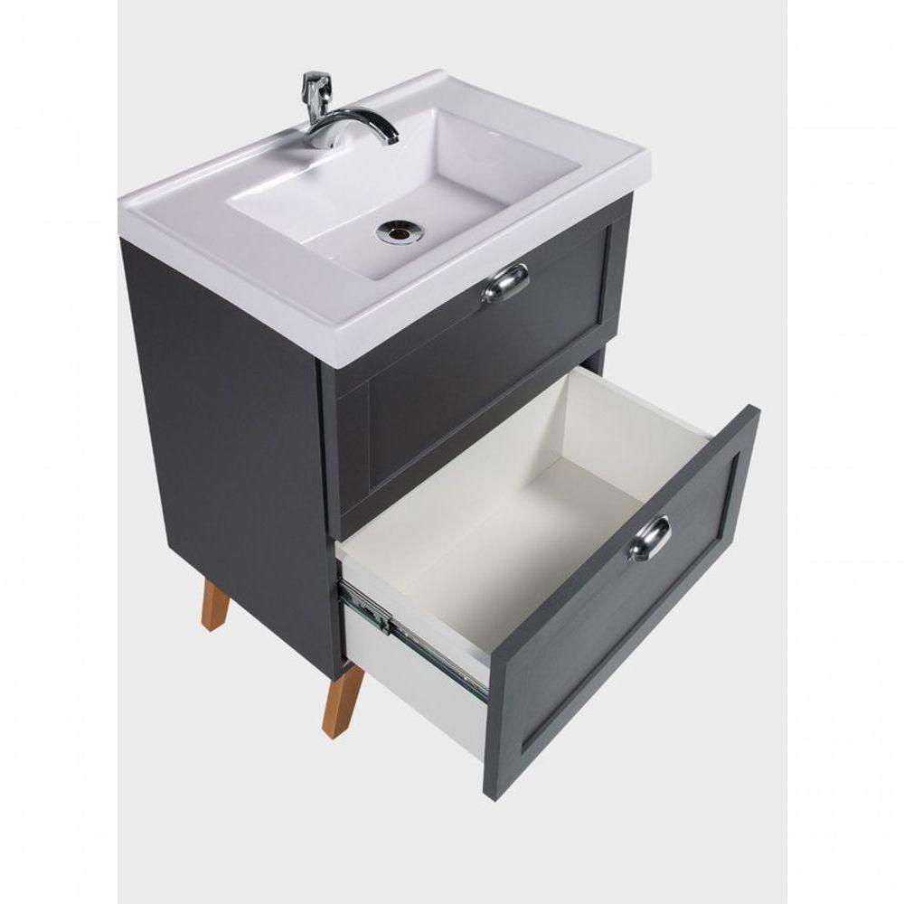 Gabinete Para Banheiro Com Cuba 60cm Retro Mdf Grafite Milano - On Móveis - 5