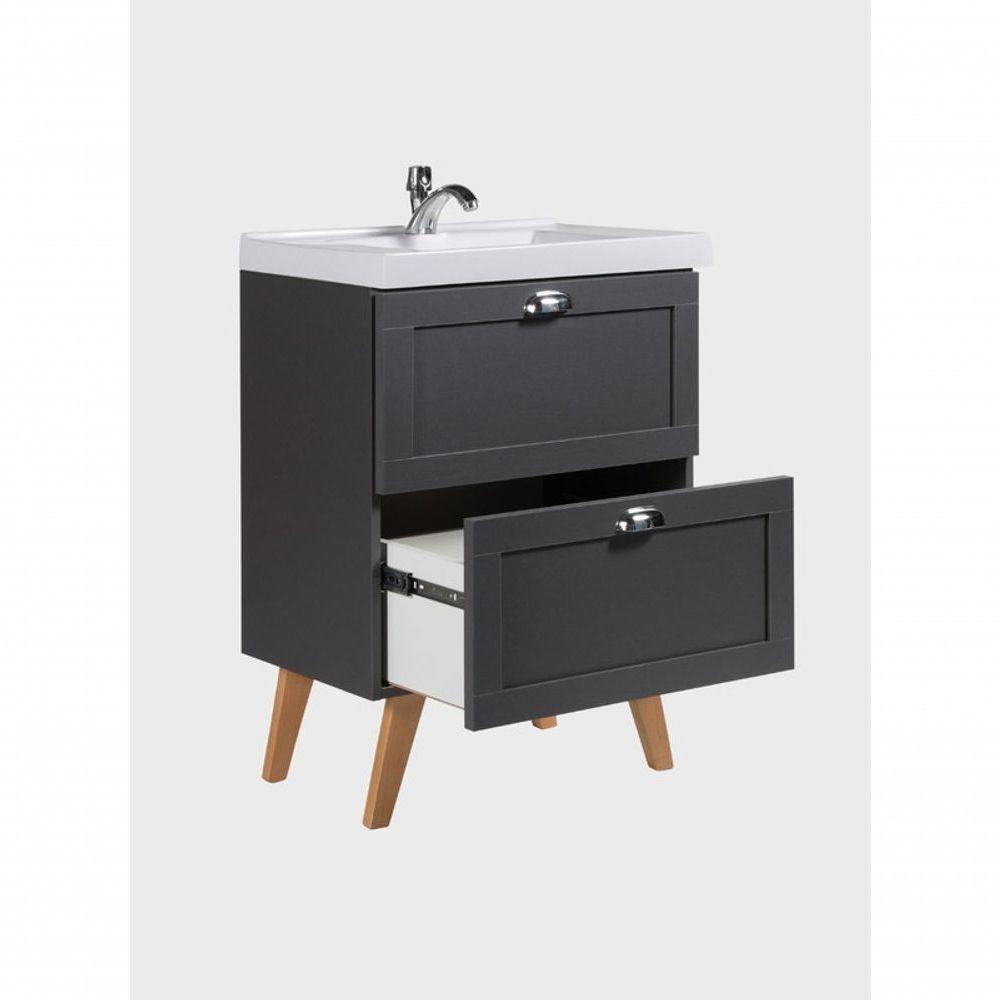 Gabinete Para Banheiro Com Cuba 60cm Retro Mdf Grafite Milano - On Móveis - 6