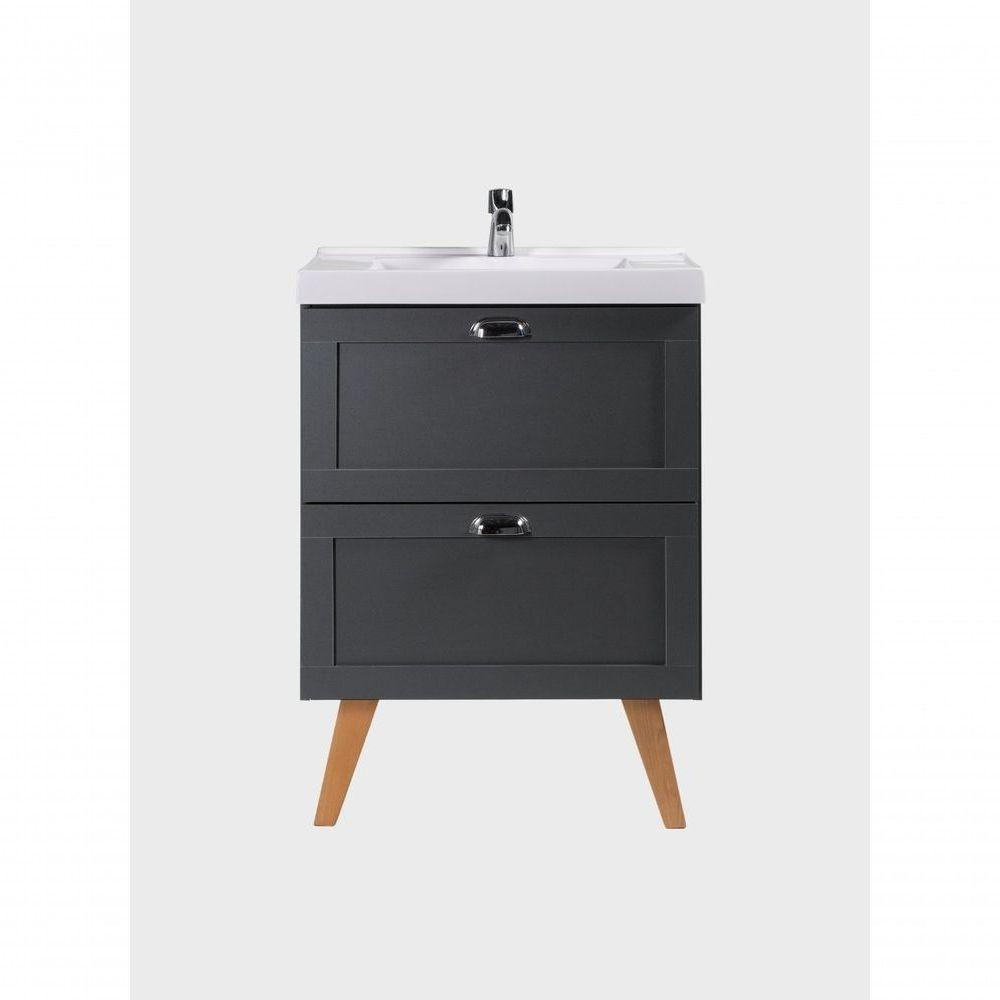 Gabinete Para Banheiro Com Cuba 60cm Retro Mdf Grafite Milano - On Móveis - 8