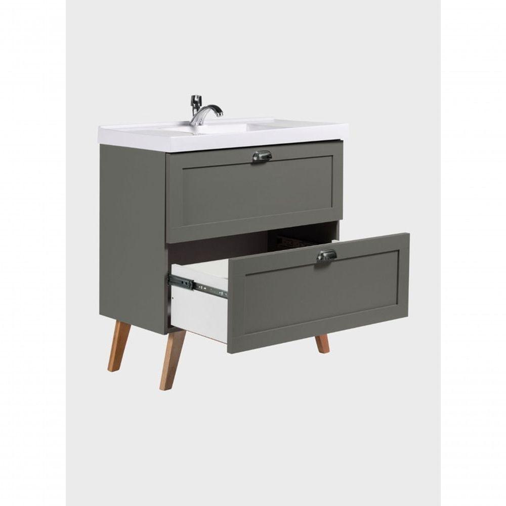 Gabinete Para Banheiro Com Cuba 80cm Retro Mdf Verde Milano - On Móveis - 6