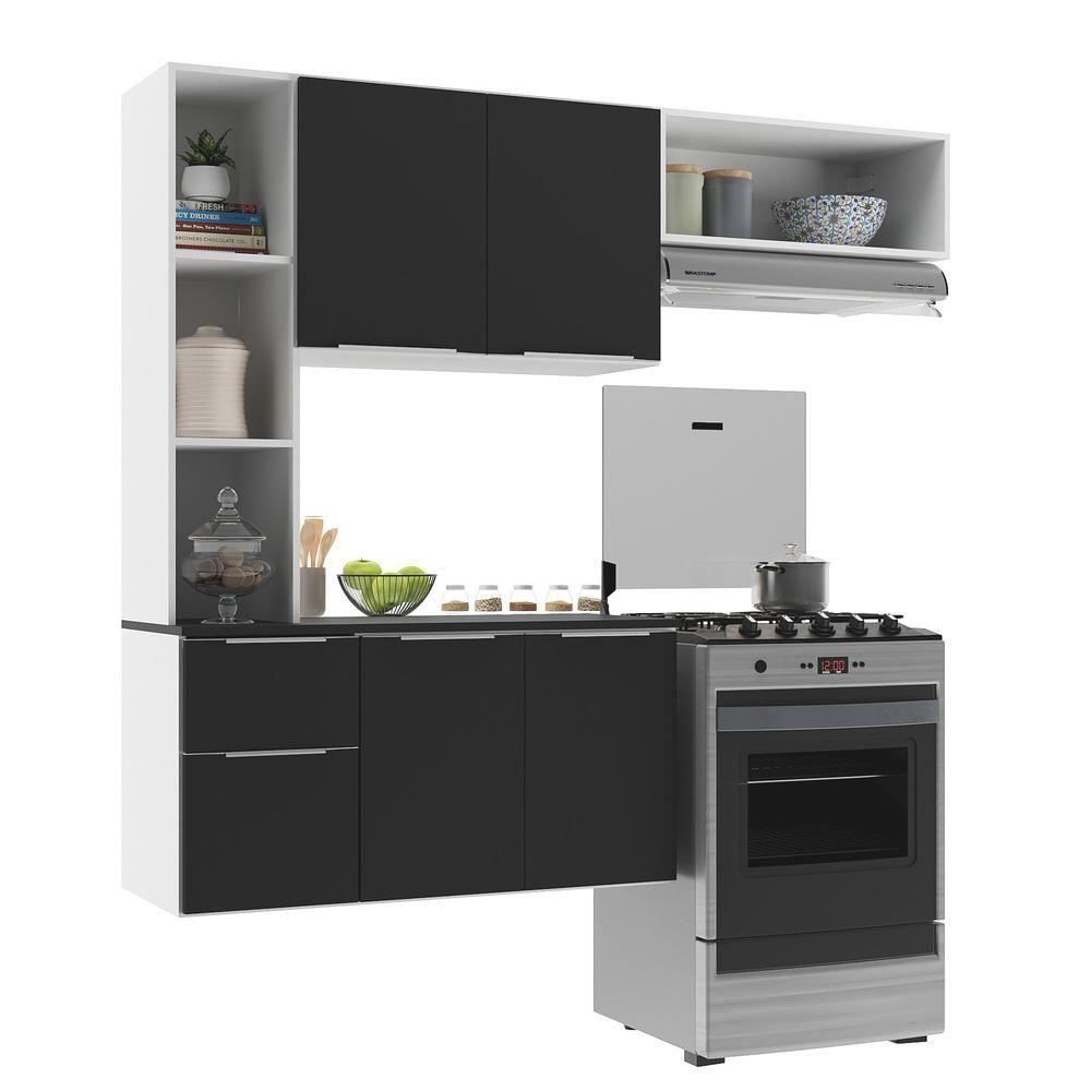 Armário De Cozinha Compacta Com Balcão Sofia Multimóveis V2001 Branco/Preto Branco/Preto - 1