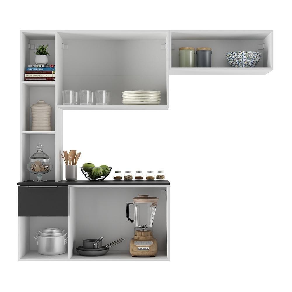 Armário De Cozinha Compacta Com Balcão Sofia Multimóveis V2001 Branco/Preto Branco/Preto - 3