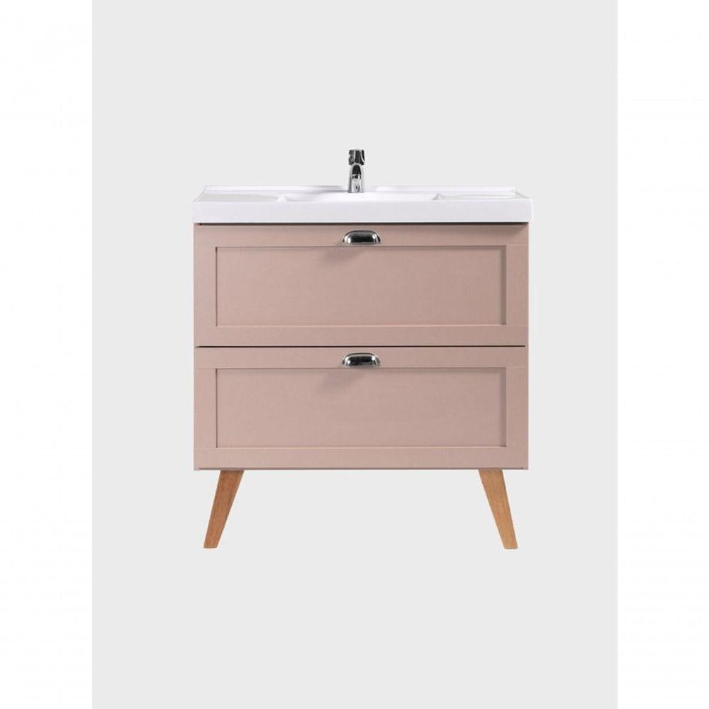 Gabinete Para Banheiro Com Cuba 80cm Retro Mdf Rosa Milano - On Móveis - 2