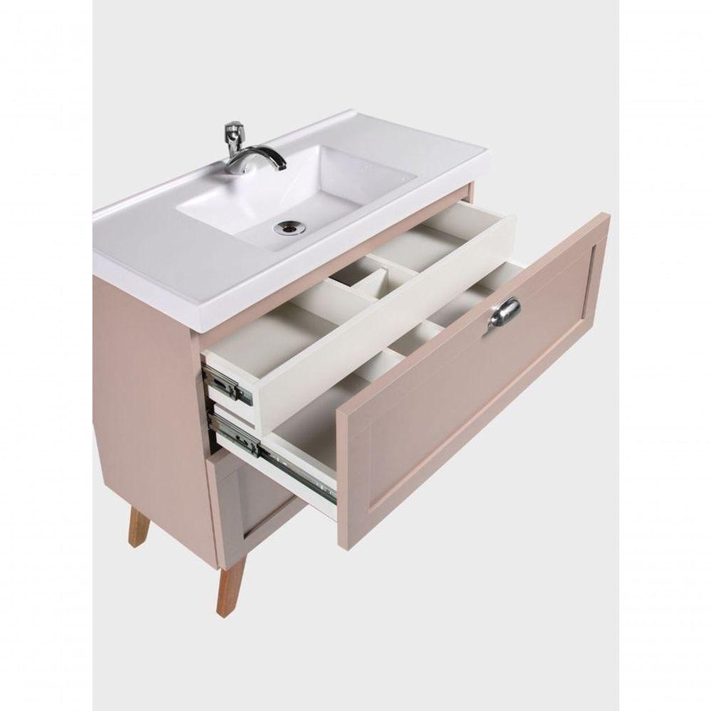 Gabinete Para Banheiro Com Cuba 80cm Retro Mdf Rosa Milano - On Móveis - 7