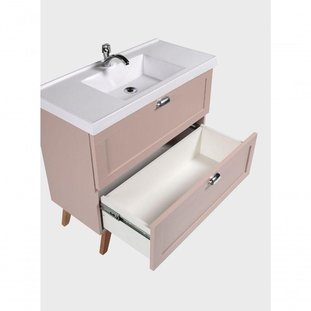 Gabinete Para Banheiro Com Cuba 80cm Retro Mdf Rosa Milano - On Móveis - 8