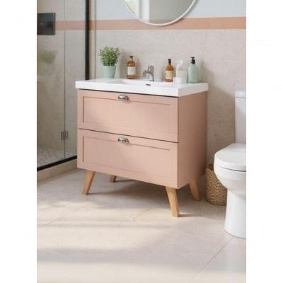 Gabinete Para Banheiro Com Cuba 80cm Retro Mdf Rosa Milano - On Móveis