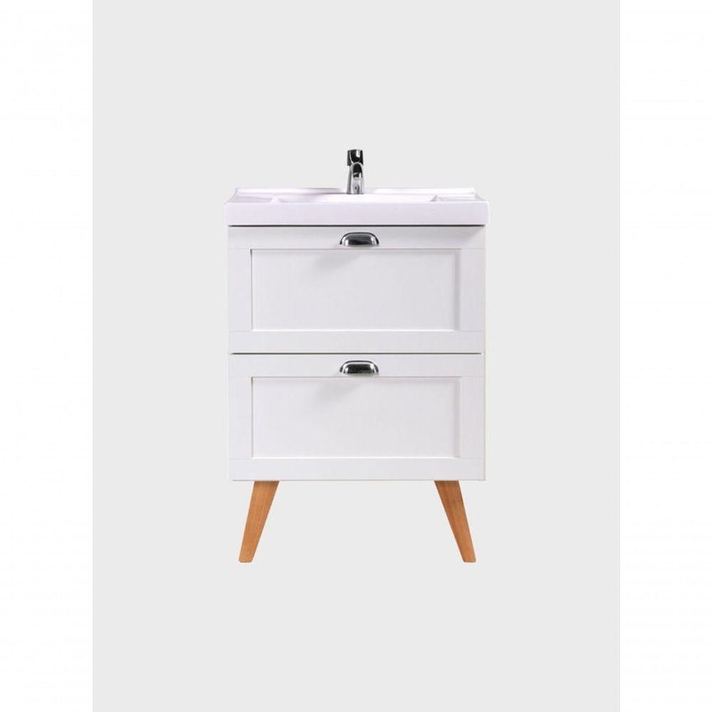 Gabinete Para Banheiro Com Cuba 60cm Retro Mdf Branco Milano - On Móveis - 2