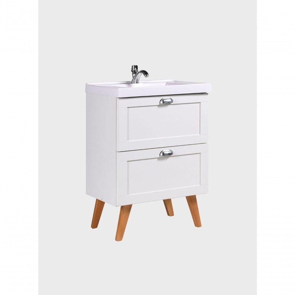 Gabinete Para Banheiro Com Cuba 60cm Retro Mdf Branco Milano - On Móveis - 4
