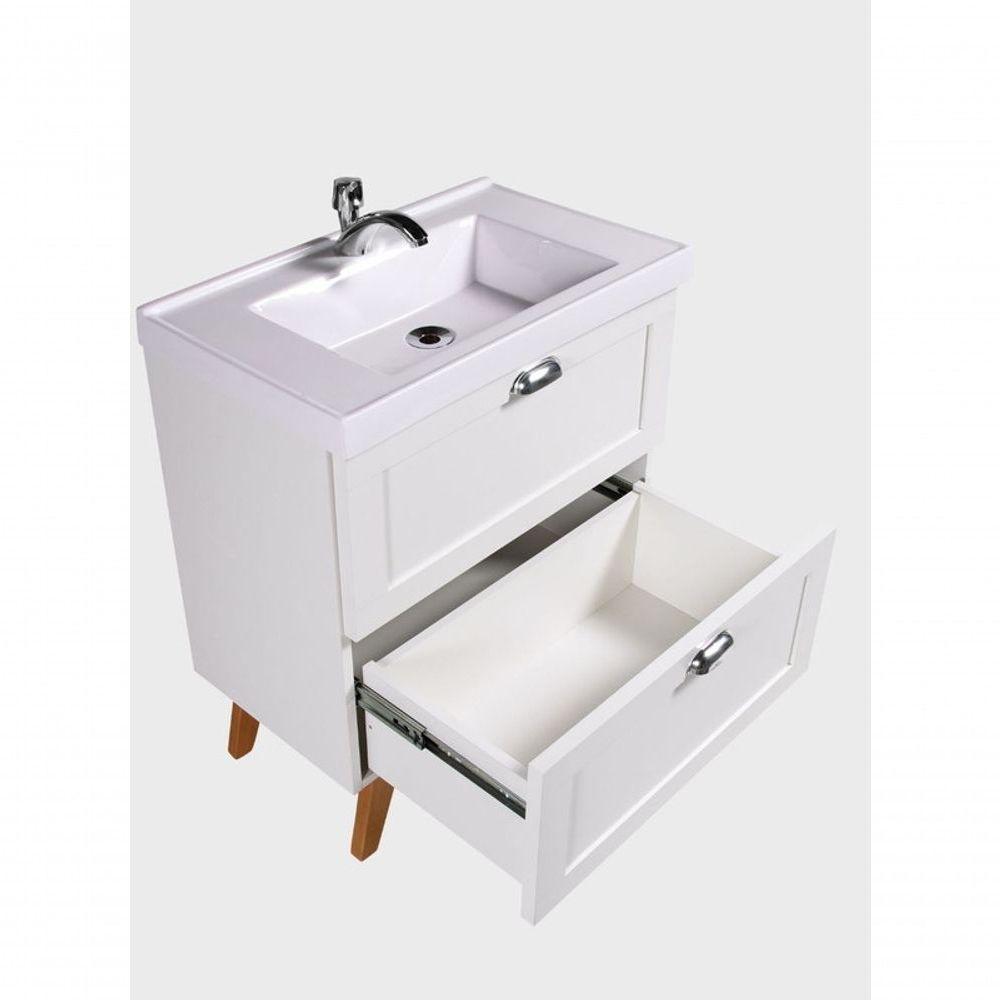 Gabinete Para Banheiro Com Cuba 60cm Retro Mdf Branco Milano - On Móveis - 6