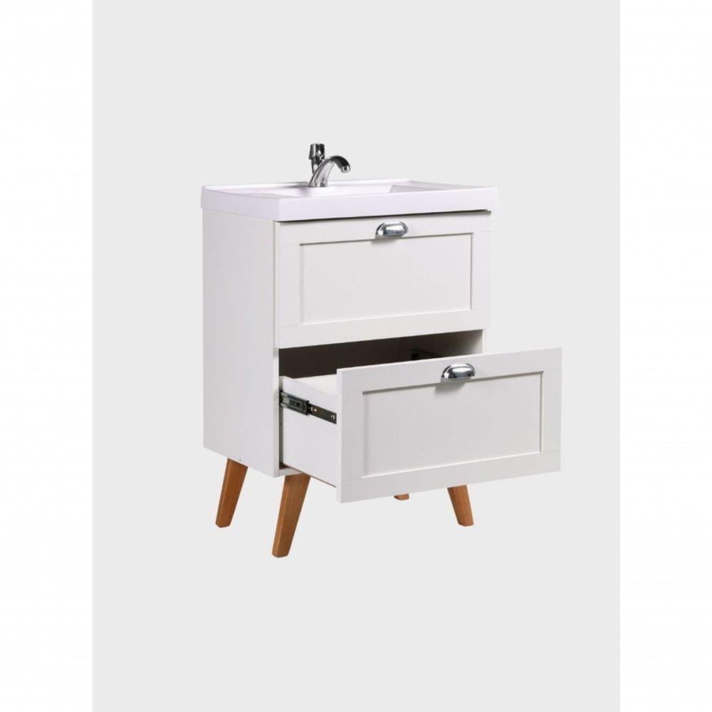 Gabinete Para Banheiro Com Cuba 60cm Retro Mdf Branco Milano - On Móveis - 9