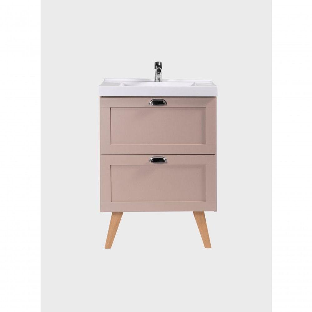 Gabinete Para Banheiro Com Cuba 60cm Retro Mdf Rosa Milano - On Móveis - 2