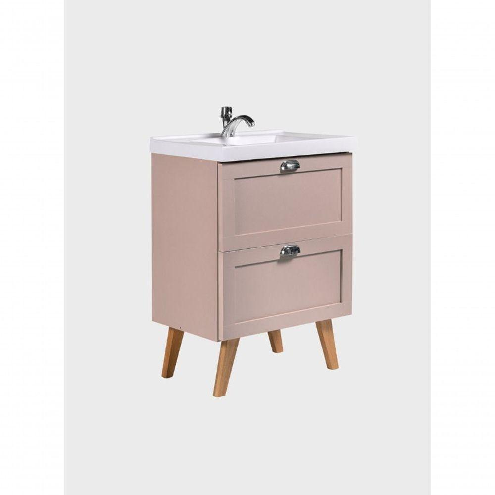 Gabinete Para Banheiro Com Cuba 60cm Retro Mdf Rosa Milano - On Móveis - 3