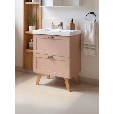 Gabinete Para Banheiro Com Cuba 60cm Retro Mdf Rosa Milano - On Móveis
